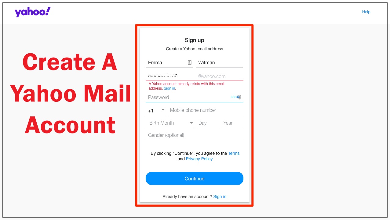 Yahoo email sign up free