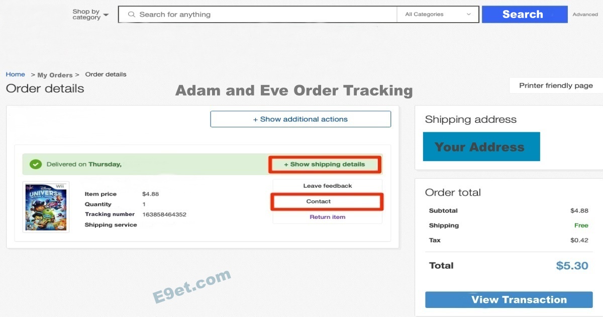 Track Adam and Eve Order