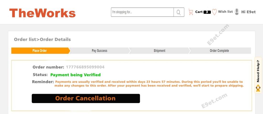Cancel Order on TheWorks