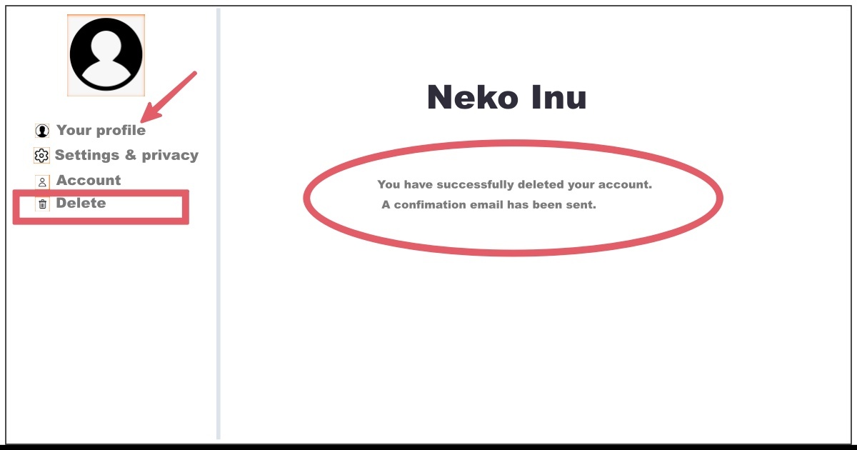 Image of How to Delete Neko Inu Account